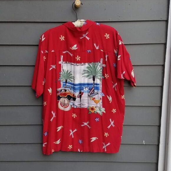Cherokee Mens  Waikiki Red Hawaiian Shirt - size Large - Picture 2 of 7